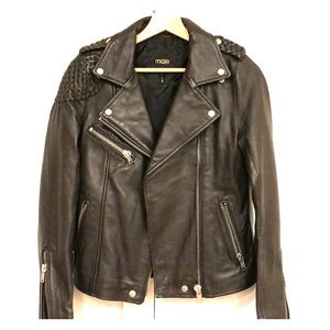 Maje Madone stitched leather jacket
